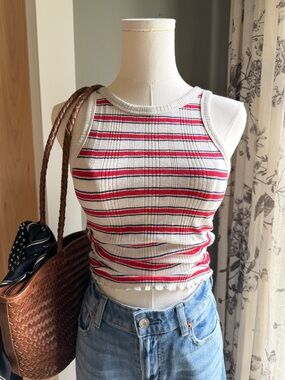vintage-inspired striped ribbed tank 🇺🇸 red white blue
